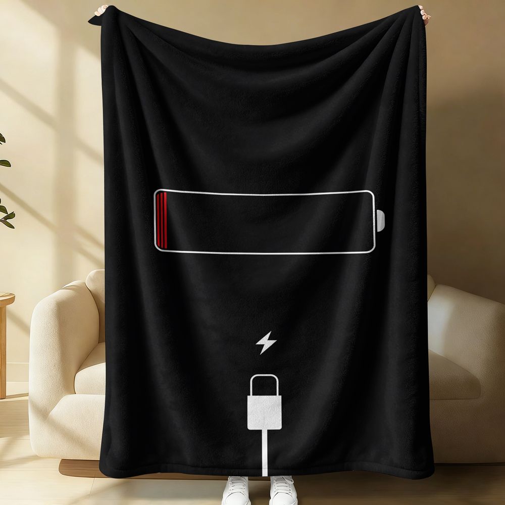 The Office Tech - Minimalistische Flanell-Decke mit Druck des Low-Battery-Lade-Symbol-Icons,
